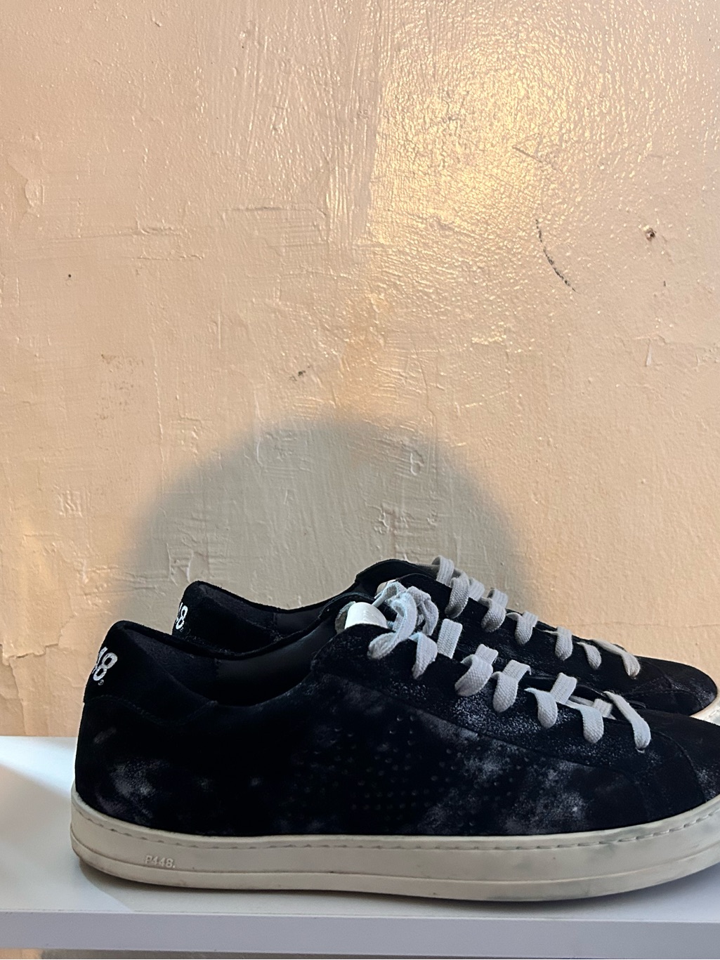 P448 Black Marble Effect Suede Sneakers With White Soles